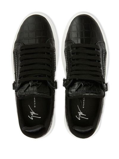 Shop Giuseppe Zanotti Embossed Crocodile-effect Sneakers In Black