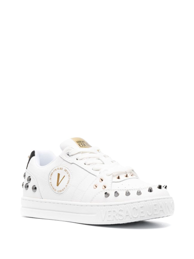 Shop Versace Jeans Couture Spiked Stud-design Leather Sneakers In White