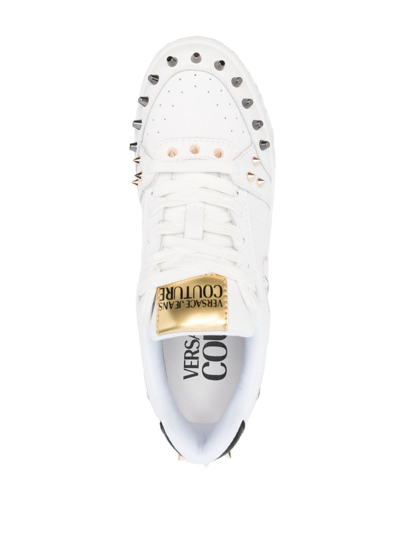 Shop Versace Jeans Couture Spiked Stud-design Leather Sneakers In White