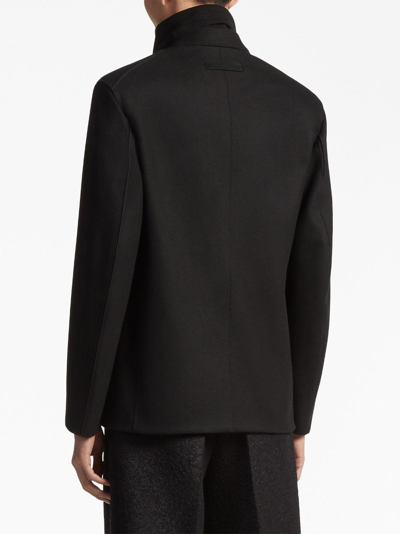 Shop Zegna Concealed-fastening Wool-blend Jacket In Black