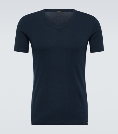 Shop Tom Ford Cotton-blend Jersey T-shirt In Blue