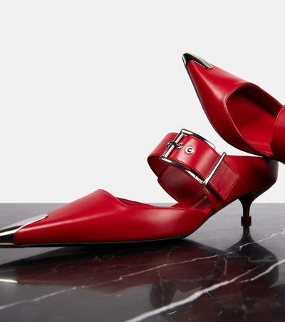 Shop Alexander Mcqueen Punk 40 Leather Mules In Red