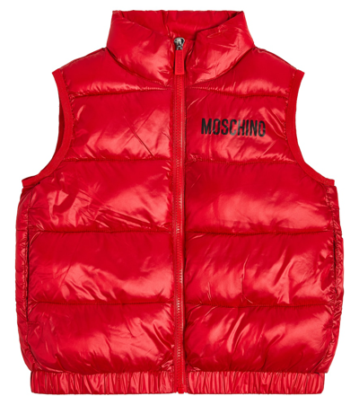 Shop Moschino Logo Quilted Gilet In Red