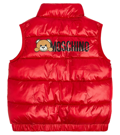 Shop Moschino Logo Quilted Gilet In Red