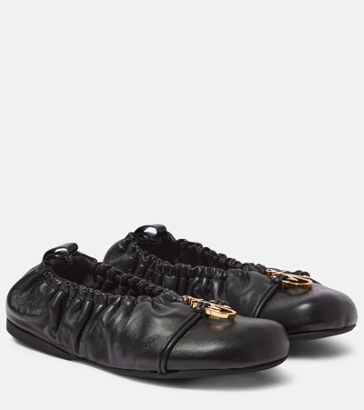 Shop Jw Anderson Anchor Leather Ballet Flats In Black