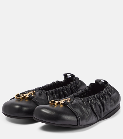 Shop Jw Anderson Anchor Leather Ballet Flats In Black