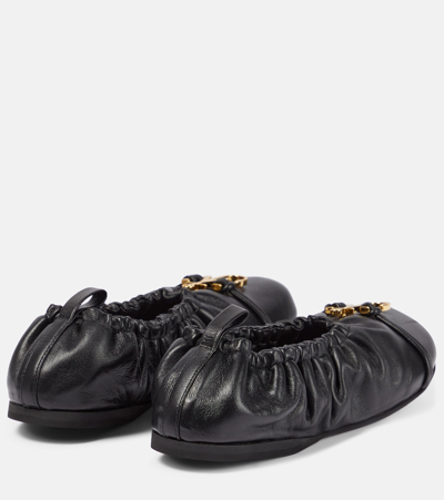 Shop Jw Anderson Anchor Leather Ballet Flats In Black