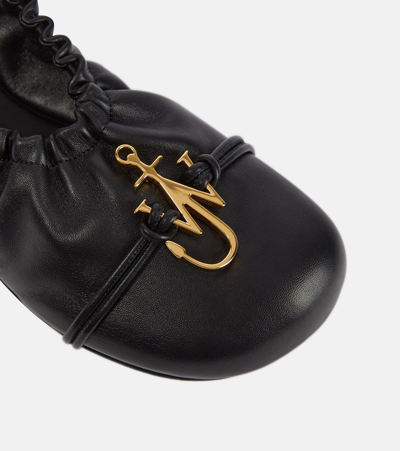 Jw Anderson Anchor Leather Ballet Flats In Black
