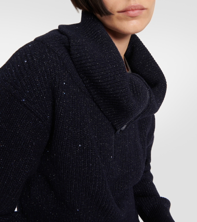 Shop Brunello Cucinelli Cashmere And Wool-blend Sweater In Blue