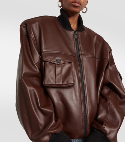 Shop The Mannei Le Mans Leather Varsity Jacket In Brown