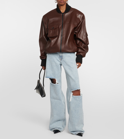 Shop The Mannei Le Mans Leather Varsity Jacket In Brown