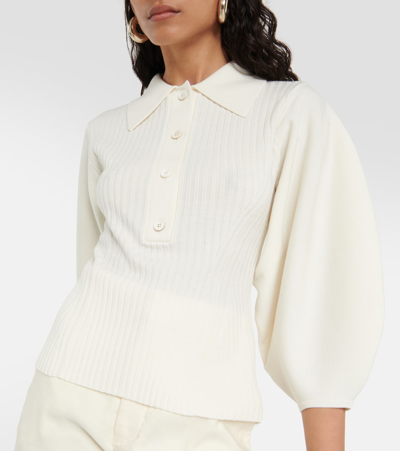 Shop Chloé Ribbed-knit Wool Sweater In White