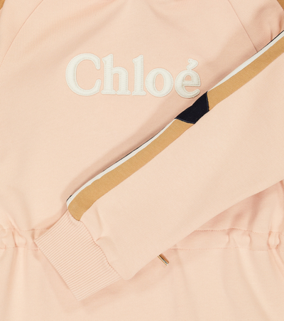 Shop Chloé Hooded Logo Cotton Dress In Pink