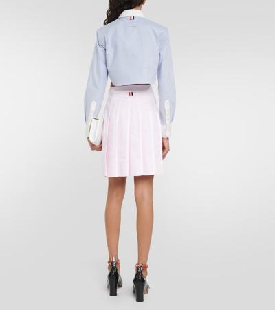 Shop Thom Browne 4-bar Pleated Cotton Miniskirt In Pink