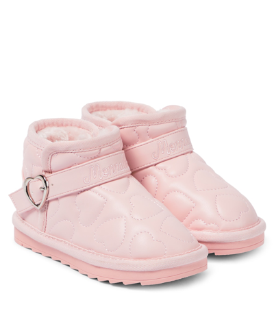 Shop Monnalisa Quilted Faux Leather Boots In Pink