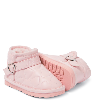 Shop Monnalisa Quilted Faux Leather Boots In Pink