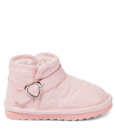 Shop Monnalisa Quilted Faux Leather Boots In Pink