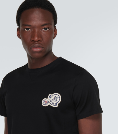 Shop Moncler Logo Cotton Jersey T-shirt In Black