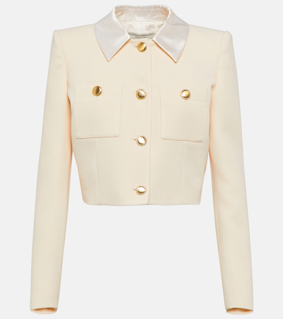 Shop Alessandra Rich Wool Tweed Cropped Jacket In White