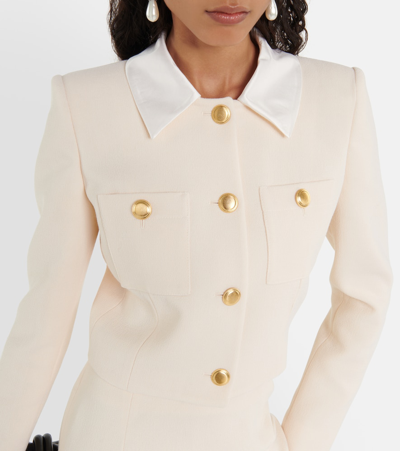 Shop Alessandra Rich Wool Tweed Cropped Jacket In White