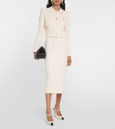 Alessandra Rich Cropped Jacket In Bouclé Tweed In White