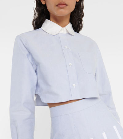 Shop Thom Browne Cropped Cotton Shirt In Blue