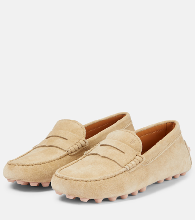 Shop Tod's Gommino Bubble Suede Driving Shoes In Beige