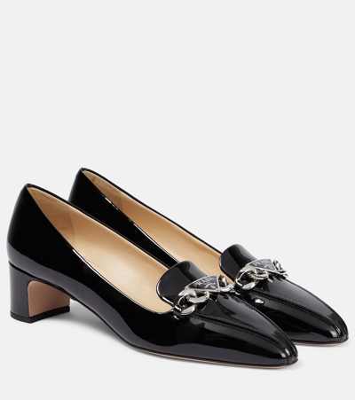 Shop Prada Embellished Patent Leather Pumps In Black