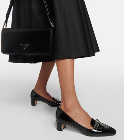 Prada Embellished Patent Leather Pumps In Black