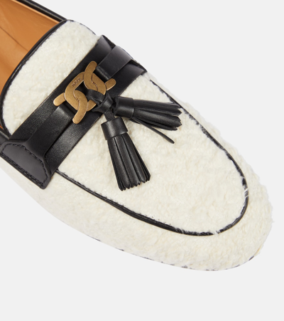 Shop Tod's Tasseled Bouclé And Leather Loafers In White