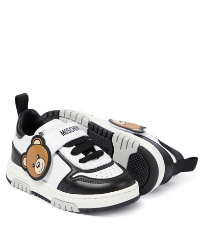 Shop Moschino Teddy Bear Leather Sneakers In Multicoloured