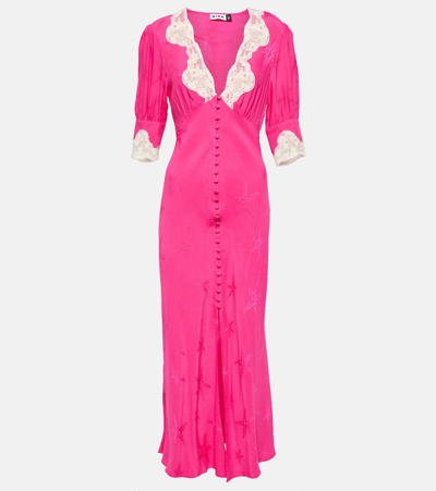 Shop Rixo London Lace-trimmed Satin Maxi Dress In Pink