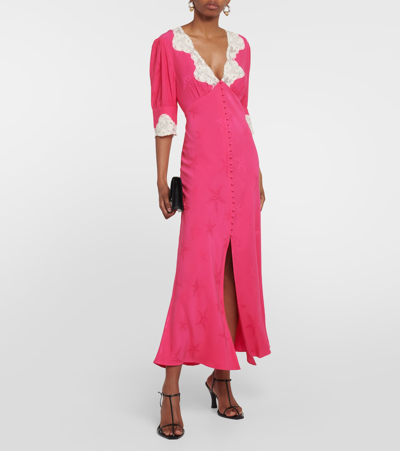 Shop Rixo London Lace-trimmed Satin Maxi Dress In Pink