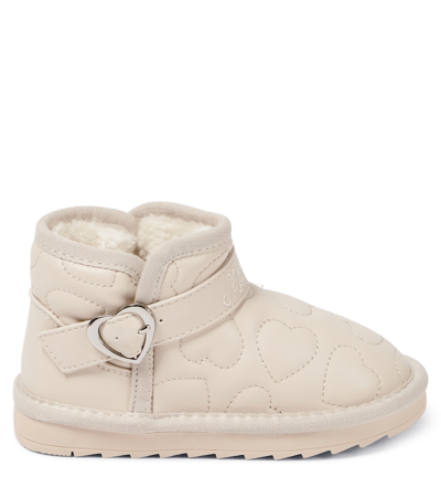 Shop Monnalisa Quilted Faux Leather Boots In Beige