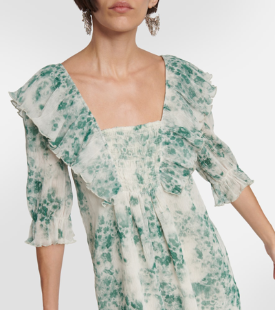 Ganni Pleated Georgette Minidress In Green