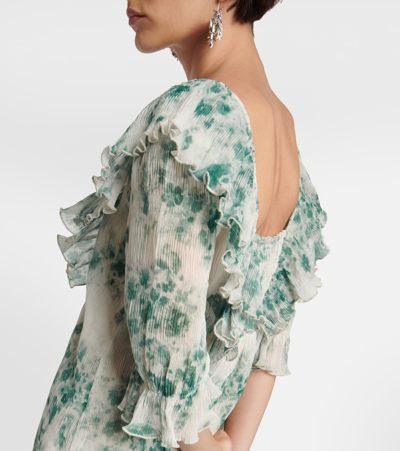 Ganni Pleated Georgette Minidress In Green