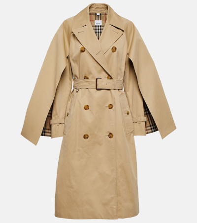 Shop Burberry Belted Cotton Trench Coat In Beige