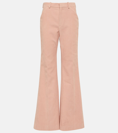 Shop Chloé High-rise Flared Corduroy Pants In Pink