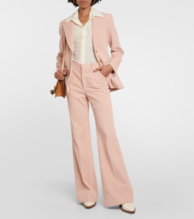 Shop Chloé High-rise Flared Corduroy Pants In Pink