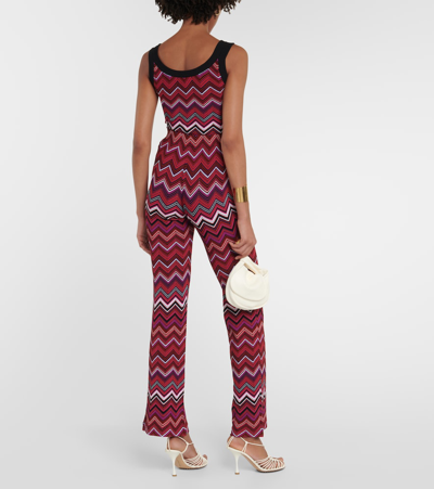 锯齿图案高腰直筒裤