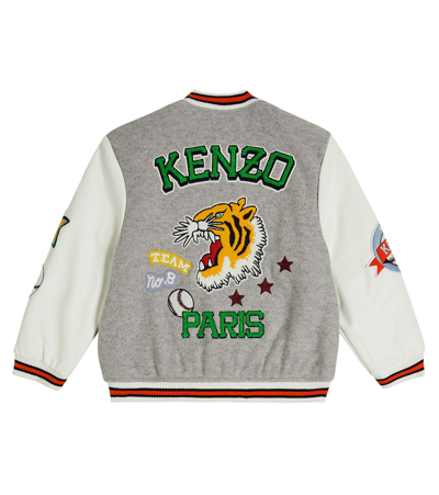 Shop Kenzo Appliqué Varsity Jacket In Grey