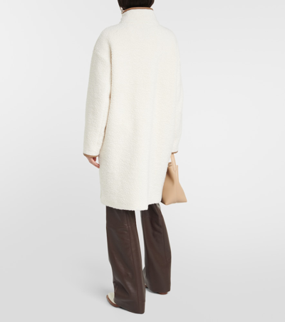 Bogner Nani High-neck Wool-blend Fleece Long Jacket In White