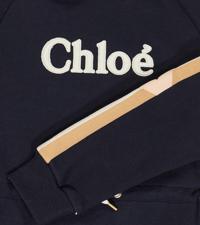 Shop Chloé Logo Cotton Jersey Hoodie Dress In Blue