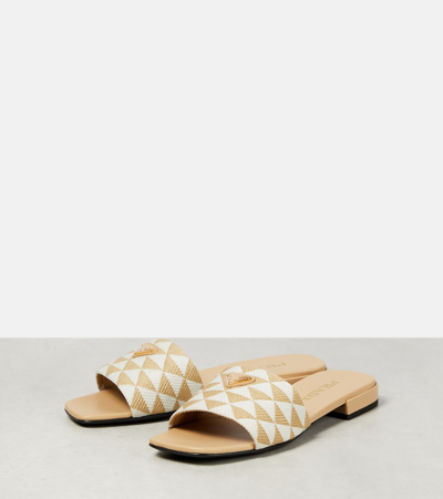 Prada Embroidered Slides In Beige