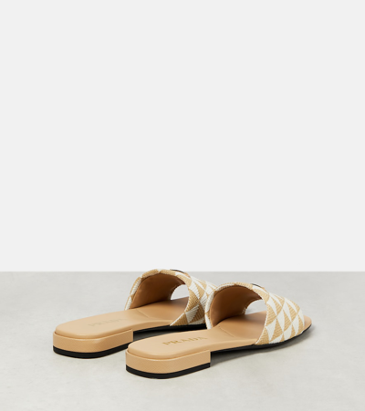 Prada Embroidered Slides In Beige