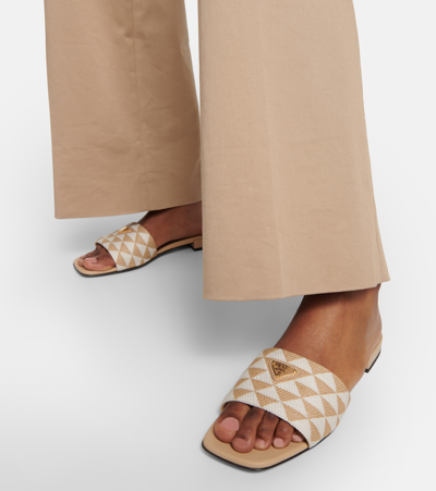 Prada Embroidered Slides In Beige
