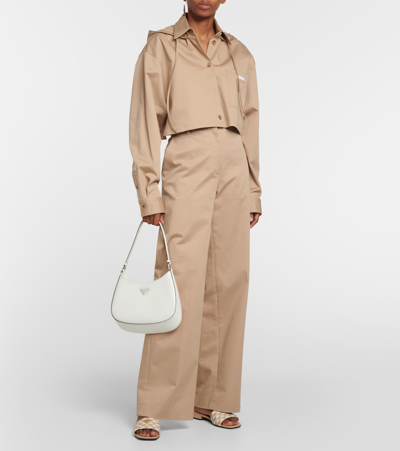 Prada Embroidered Slides In Beige