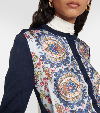 Shop Etro Printed Silk And Cotton-blend Cardigan In Blue