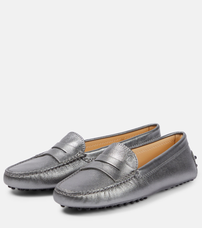 Shop Tod's Metallic Leather Moccasins In Gold