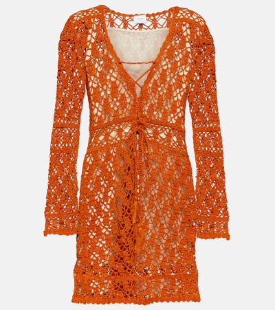 Shop Anna Kosturova Bianca Cotton Crochet Minidress In Orange